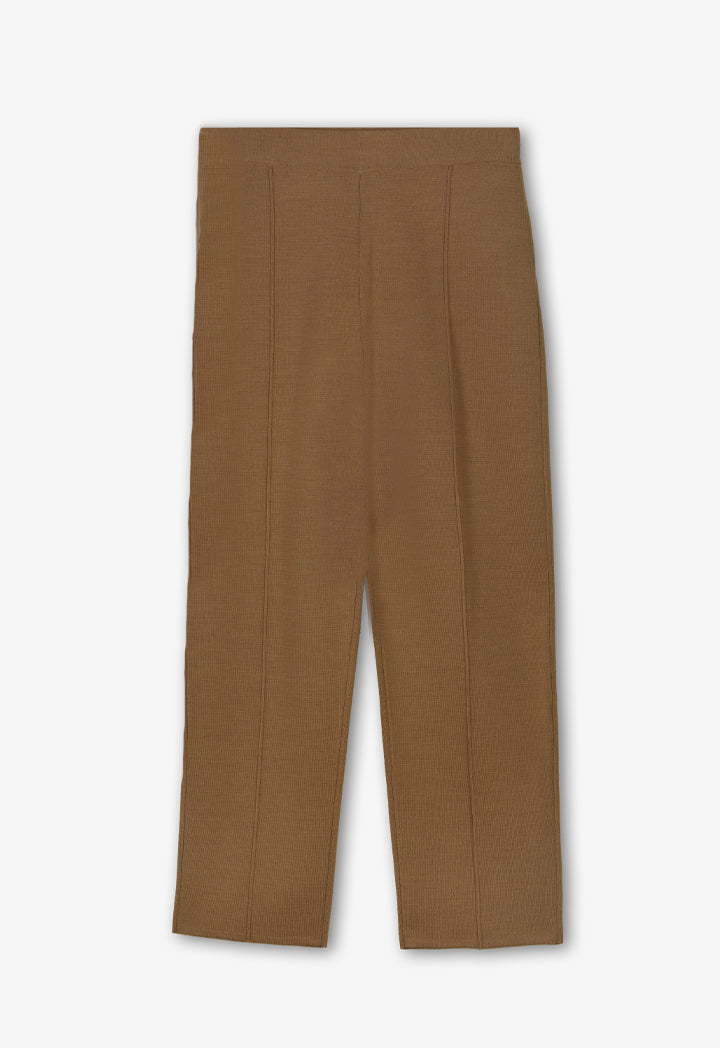 Choice Knitted Straight Fit Solid Pants Camel