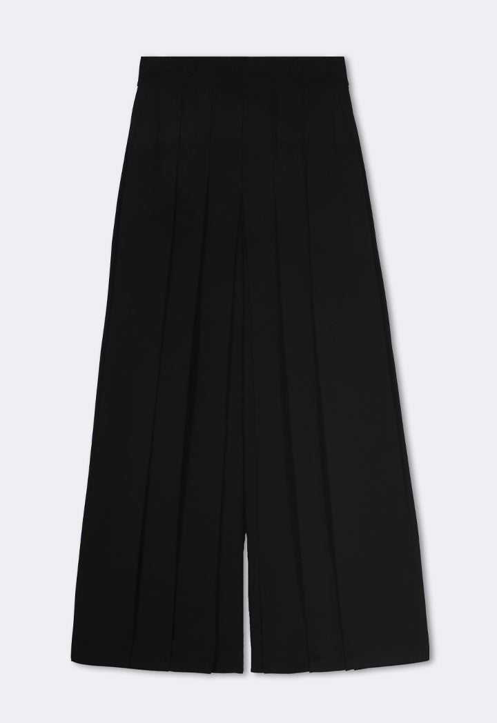 Choice Wide Legs Pleated Basic Culottes Black