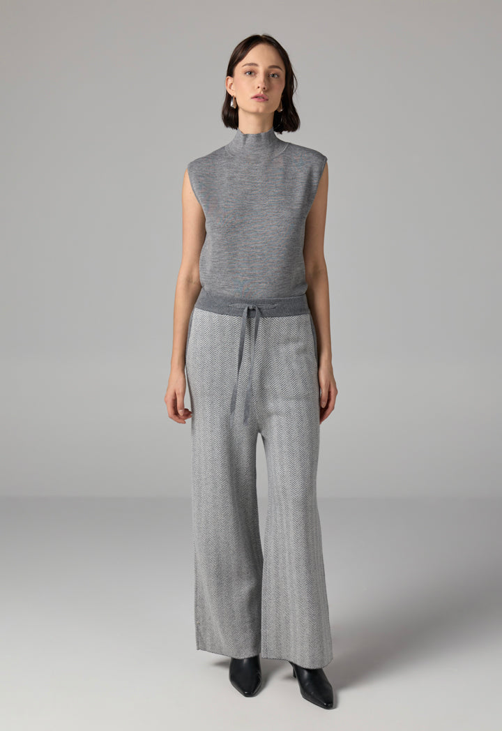 Choice Contrast Knitted Wide Leg Trousers Grey