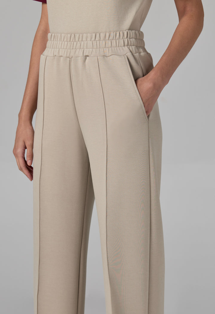 Choice Wide Leg Pin Tuck Basic Trouser Beige