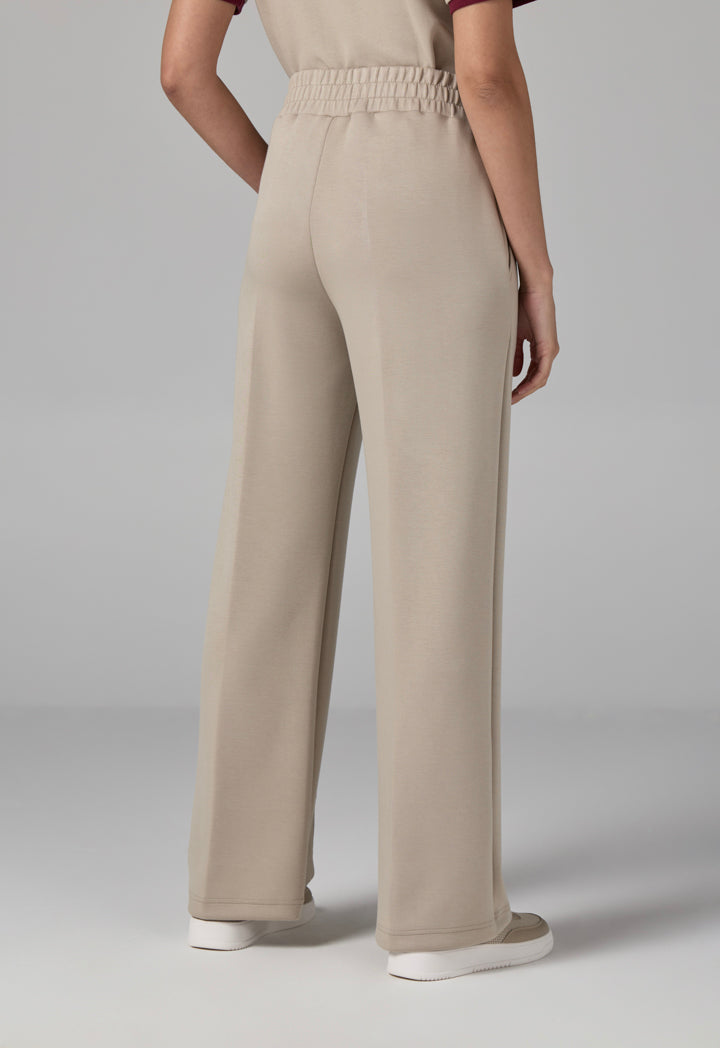 Choice Wide Leg Pin Tuck Basic Trouser Beige
