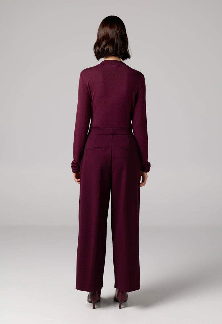 Choice Solid High Waist Trousers Burgundy