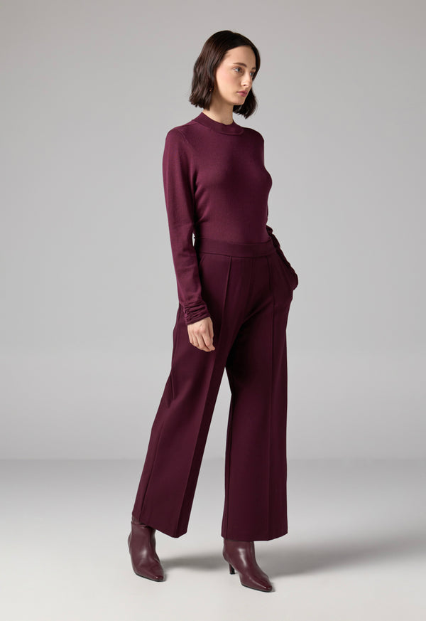 Choice Solid High Waist Trousers Burgundy