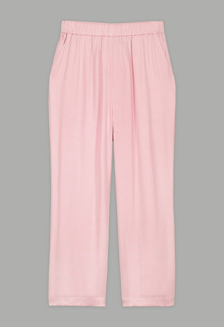 Choice Solid Elastic Waist Trousers Pink