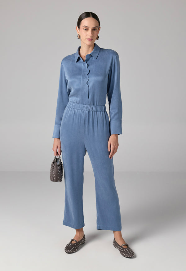 Choice Solid Elastic Waist Trousers Blue