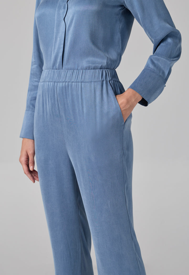 Choice Solid Elastic Waist Trousers Blue