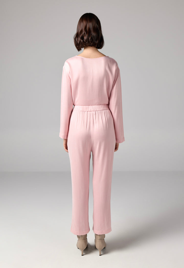 Choice Solid Elastic Waist Trousers Pink