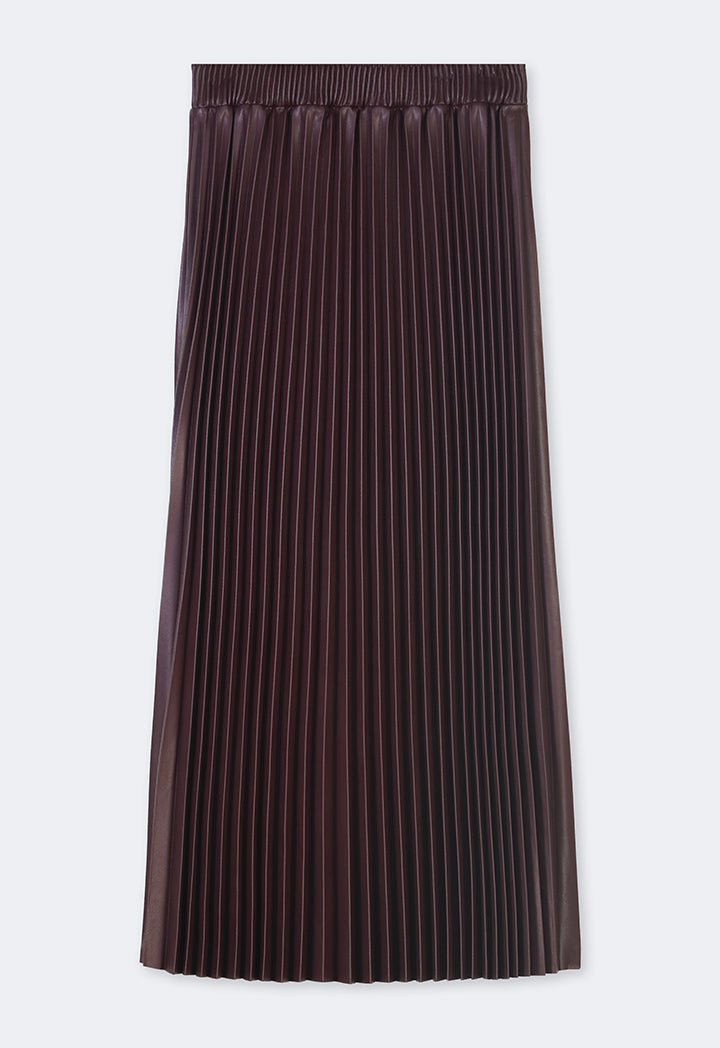 Choice Pleated Pu Leather Solid Skirt Burgundy