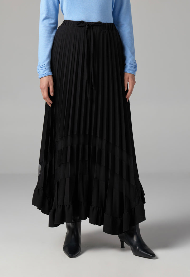 Choice Single Tone Pleated Maxi Skirt Black