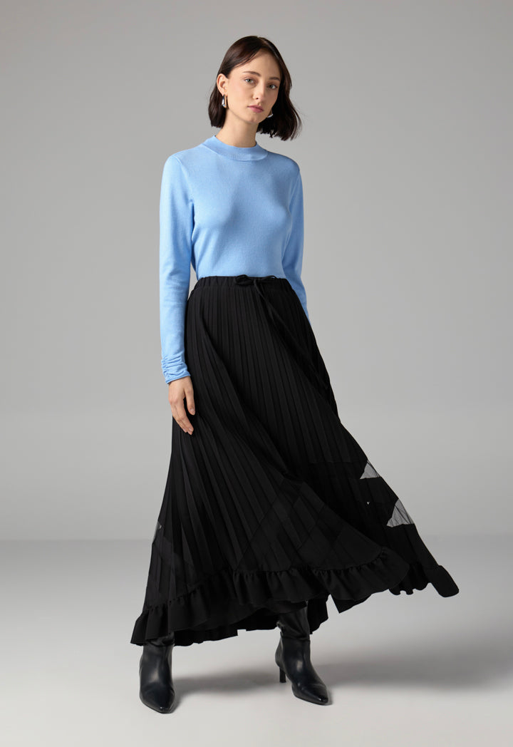Choice Single Tone Pleated Maxi Skirt Black