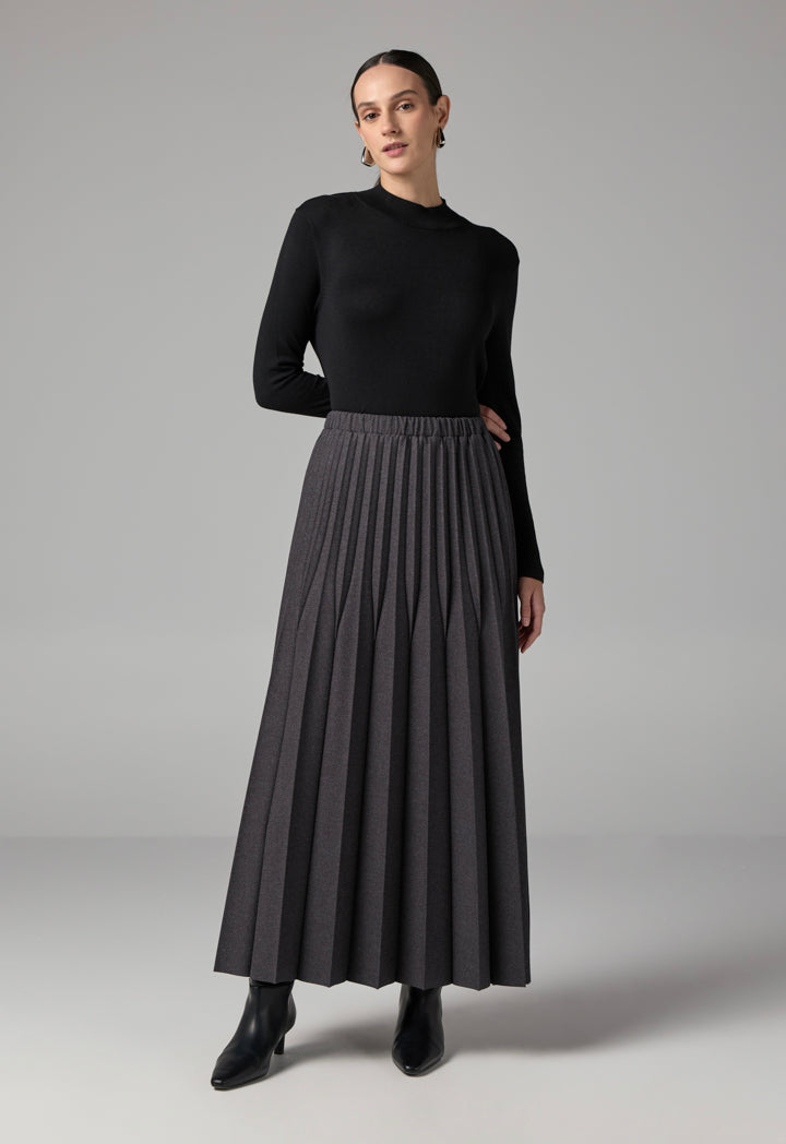 Choice All Over Pleated Solid Skirt Grey