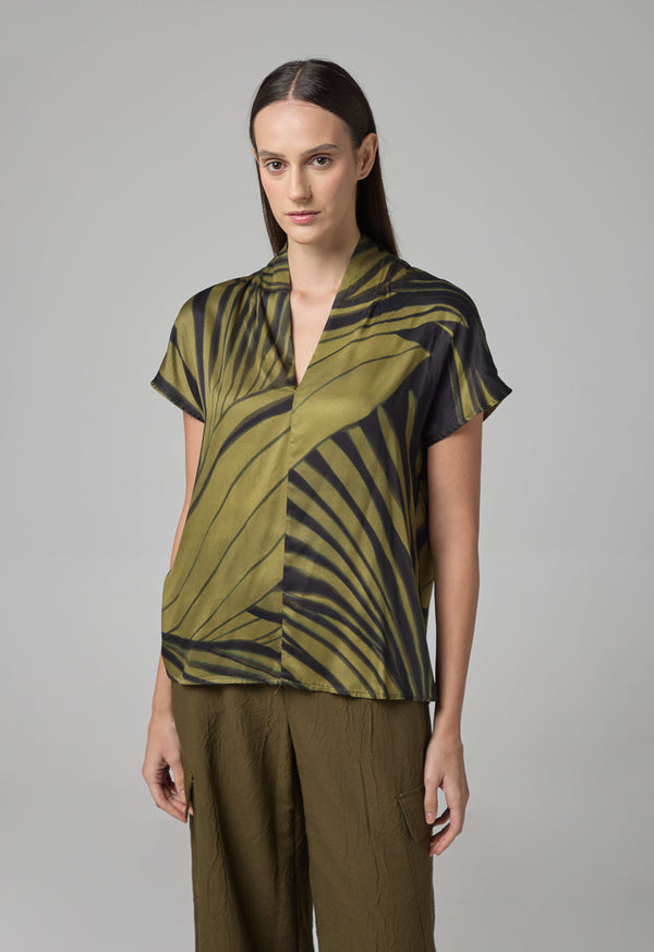 Choice V- Neck Printed Top Khaki