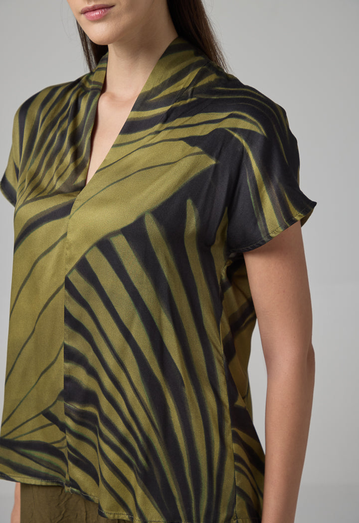 Choice V- Neck Printed Top Khaki