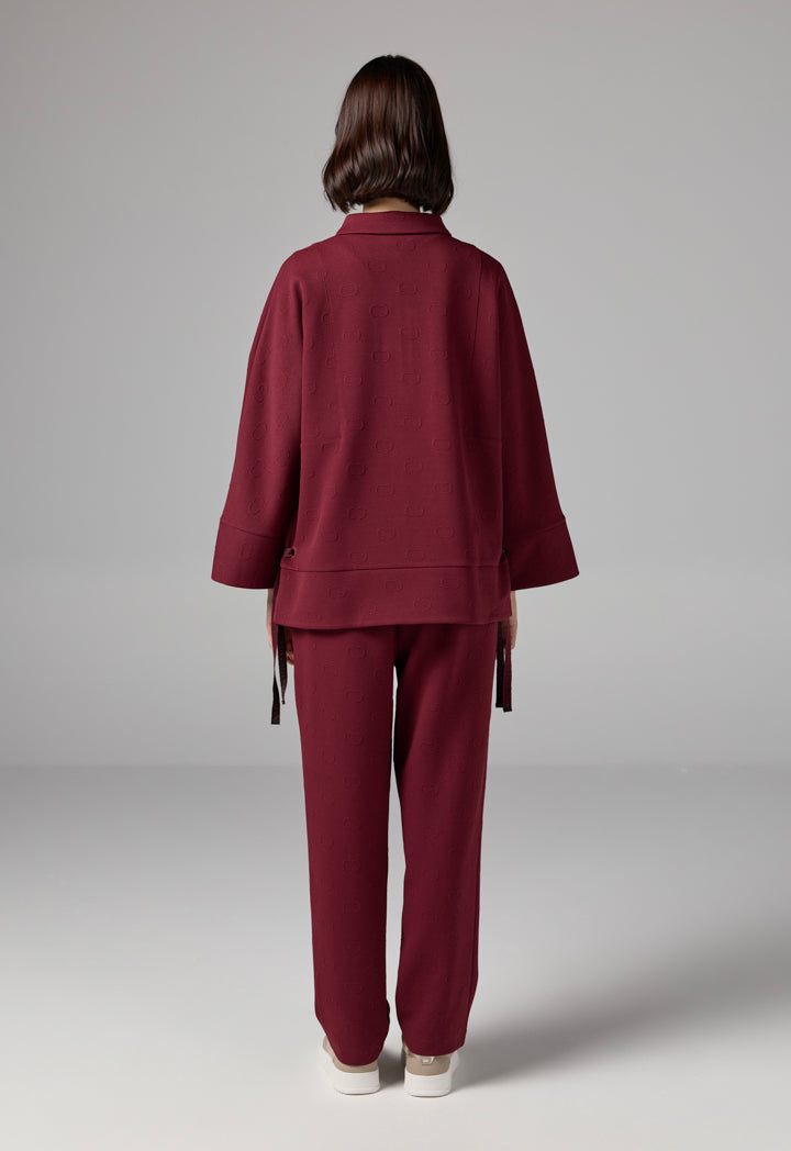 Choice Long Sleeve Monogram Blouse Burgundy