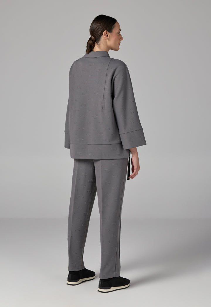 Choice Long Sleeve Monogram Blouse Grey