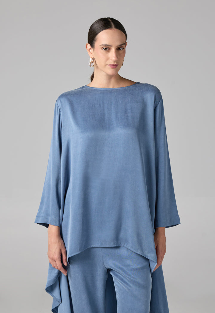 Choice Solid Asymmetrical Blouse  Blue