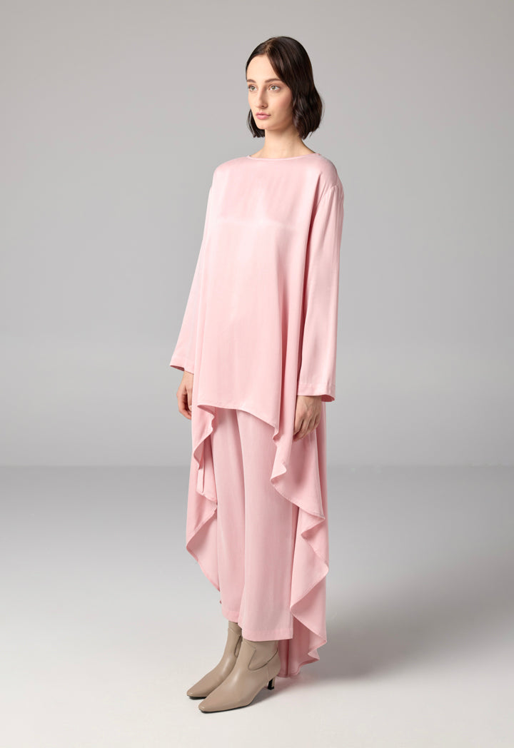 Choice Solid Asymmetrical Blouse  Pink