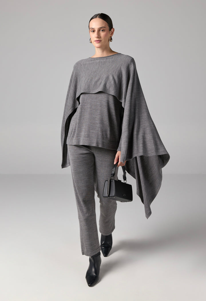 Choice Solid Overlay Knitted Blouse Grey