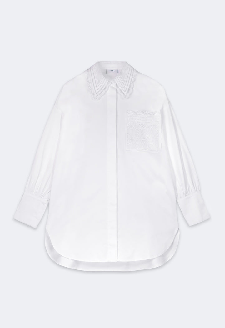 Choice Schiffli Collar Long Sleeves Shirt Off White