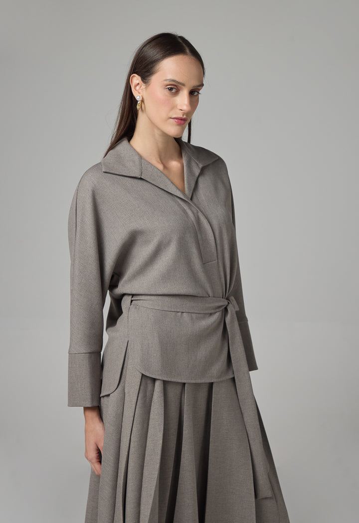 Choice Long Kimono Sleeve Belted Shirt Anthracite