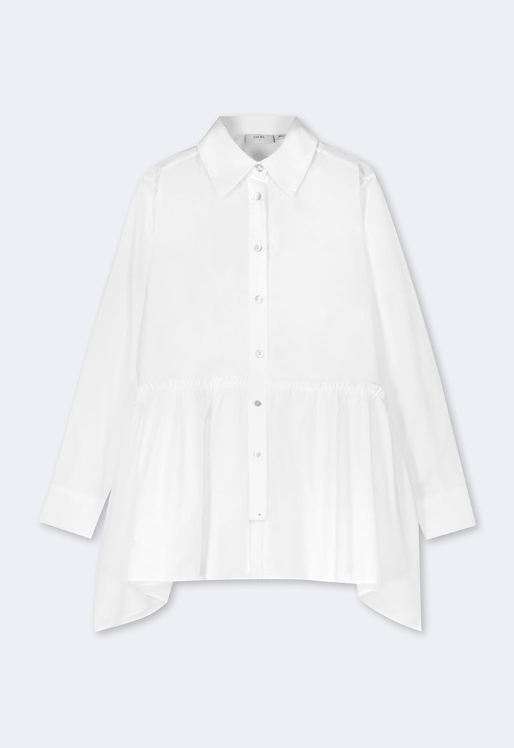 Choice Asymmetrical Hem Ruffle Shirt White