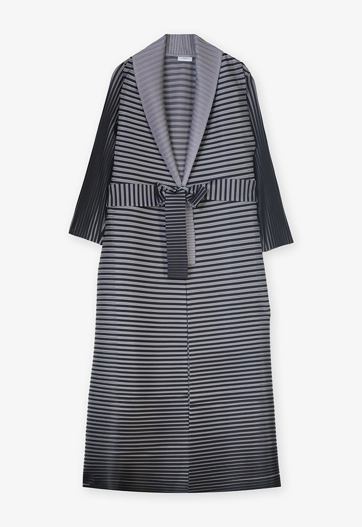 Choice Contrast Pleated Belted Maxi Jacket Stripe