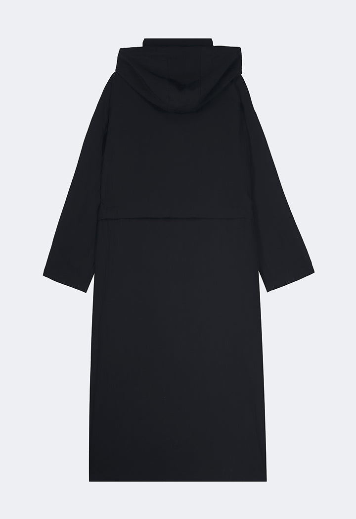 Choice Solid Hooded Neck Midi Jacket Black