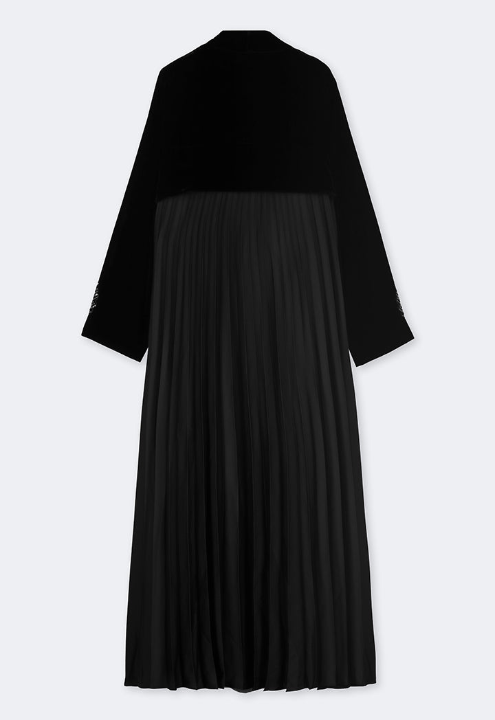 Choice Bead Embellished Pleated Velvet Abaya Black