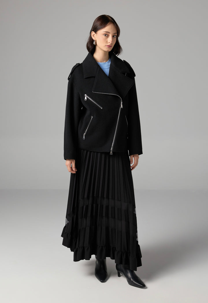 Choice Solid Front Zipper Pockets Jacket Black