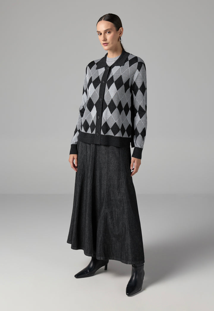 Choice Long Sleeves Knitted Lurex Cardigan Dark Grey/Black