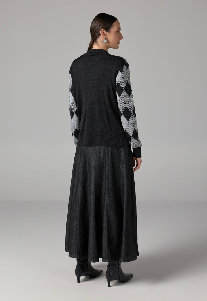 Choice Long Sleeves Knitted Lurex Cardigan Dark Grey/Black