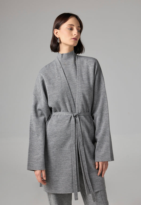 Choice Long Sleeves Knitted Belted Cardigan Grey