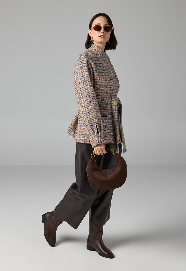 Choice Tweed Front Pocket Sequin Jacket Multi Color