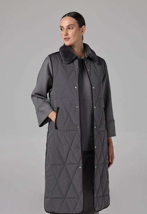 Choice Contrast Sleeveless Quilted Vest Grey