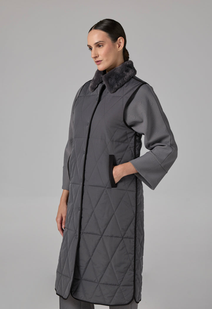 Choice Contrast Sleeveless Quilted Vest Grey