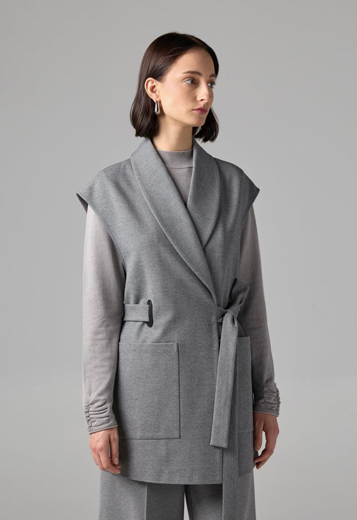 Choice Shawl Collar Front Pocket Gilet Grey