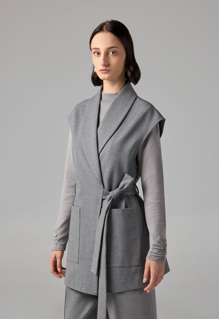 Choice Shawl Collar Front Pocket Gilet Grey