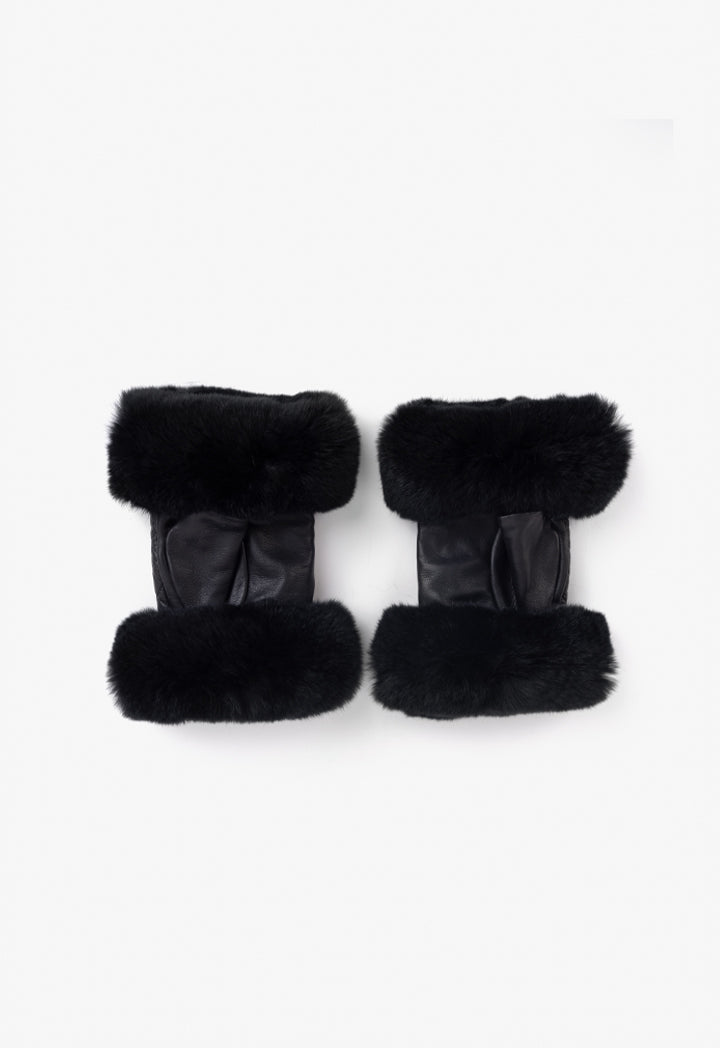 Choice Faux Fur Embellished Fingerless Gloves Black