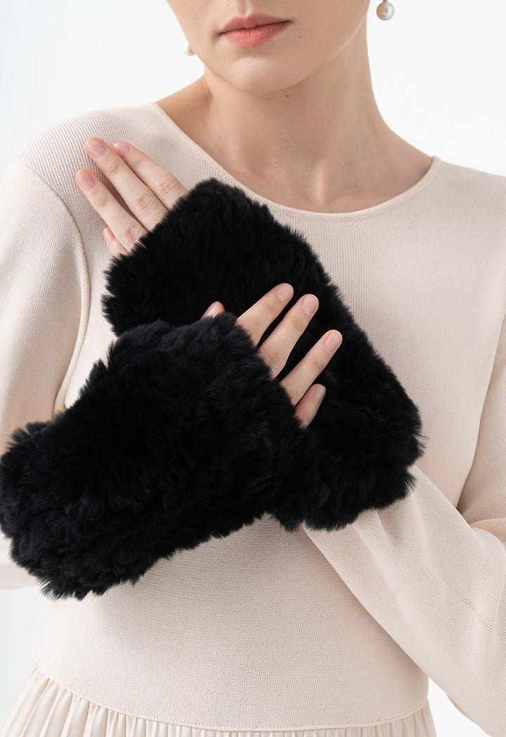 Choice Solid Faux Fur Gloves Black