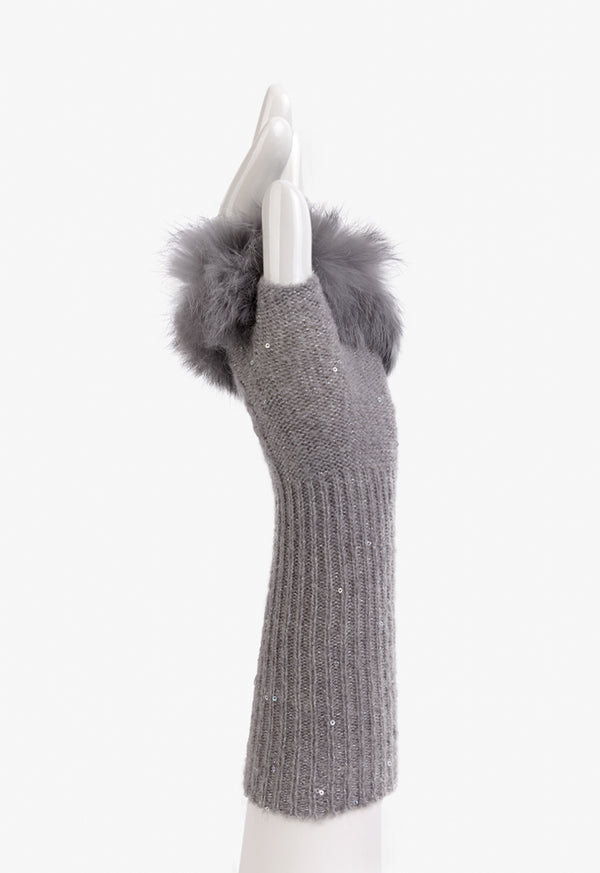 Choice Faux Fur Embellished Lurex Gloves Grey
