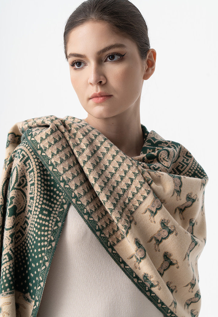 Choice Horse Print Knitted Shawl Green