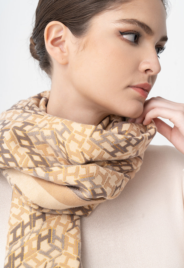 Choice Geometric Pattern Knitted Shawl Beige