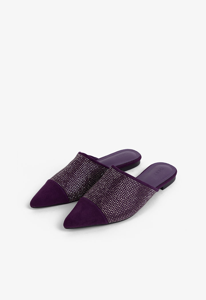 Choice Crystal Embellished Pointed Toe Mules Purple