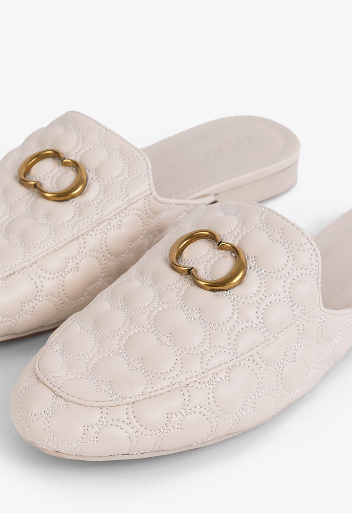 Choice Embellished Quilted Mules Off White