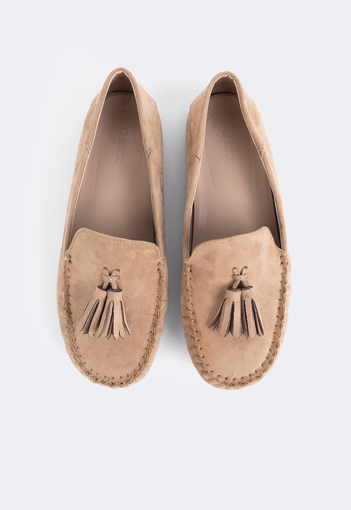 Choice Tassel Suede Loafers Camel