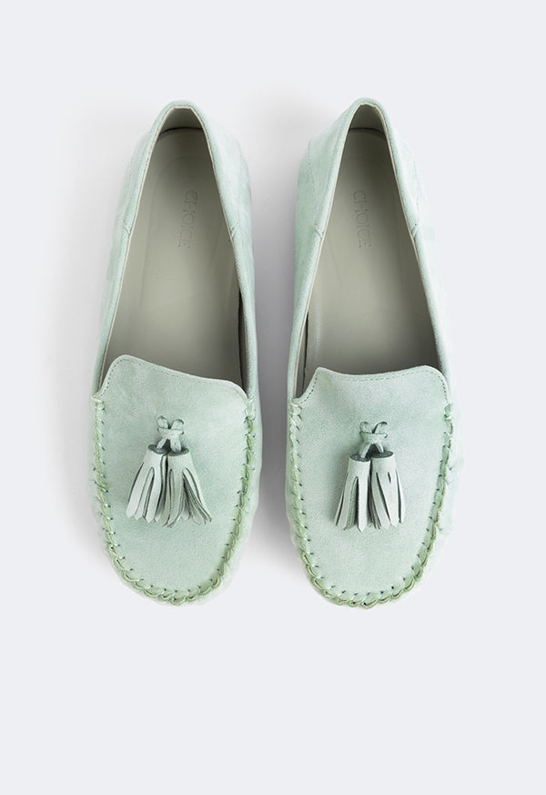 Choice Tassel Suede Loafers Green