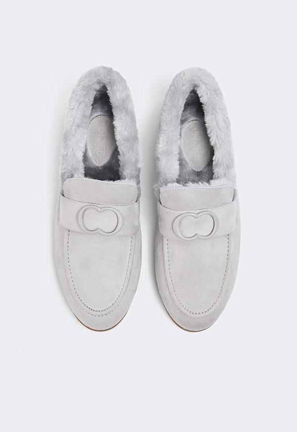 Choice Shearling Detailed Suede Loafers Grey