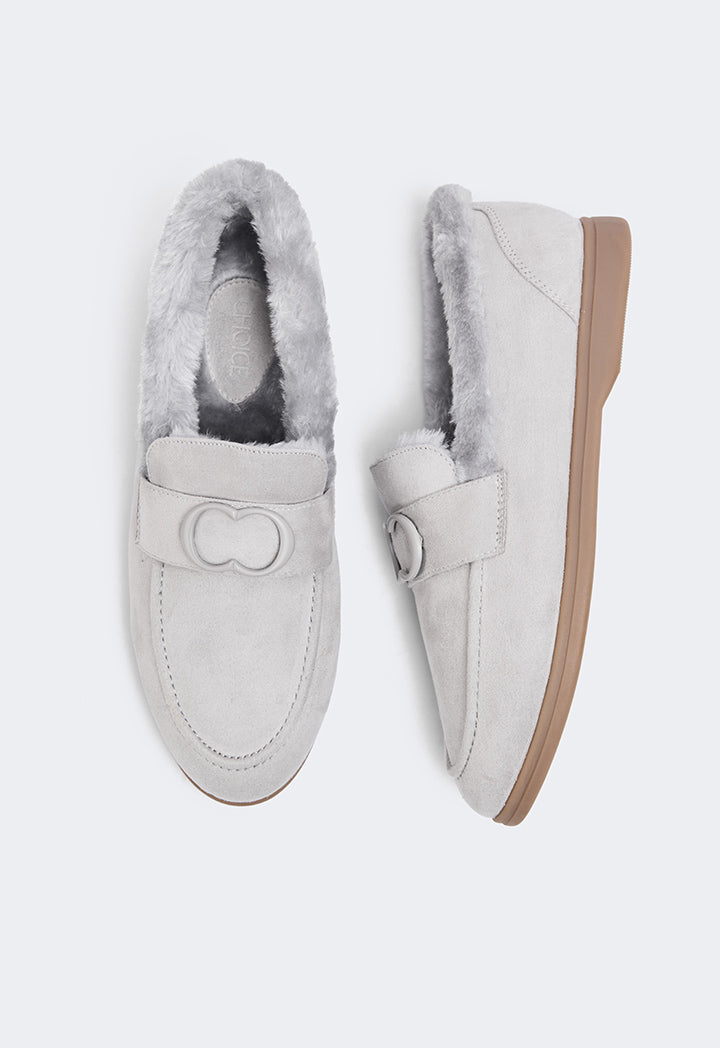 Choice Shearling Detailed Suede Loafers Grey