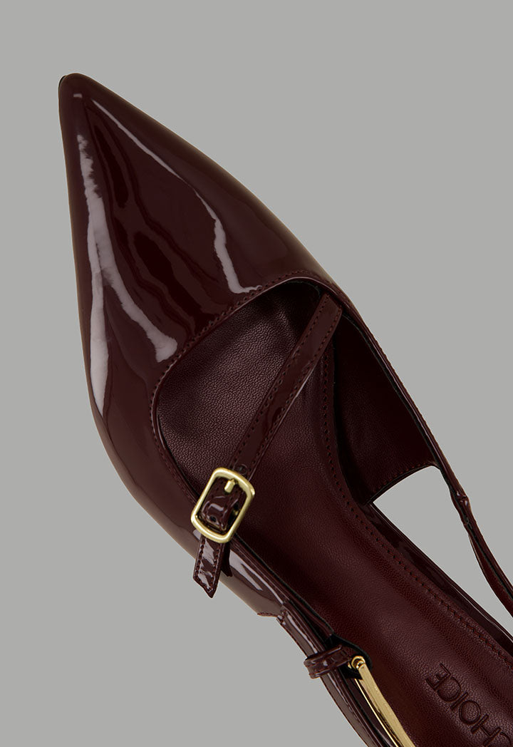 Choice Glossy Strap Sling Back Heels Maroon