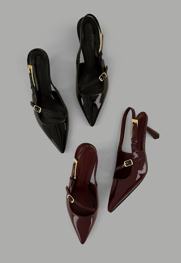 Choice Glossy Strap Sling Back Heels Maroon